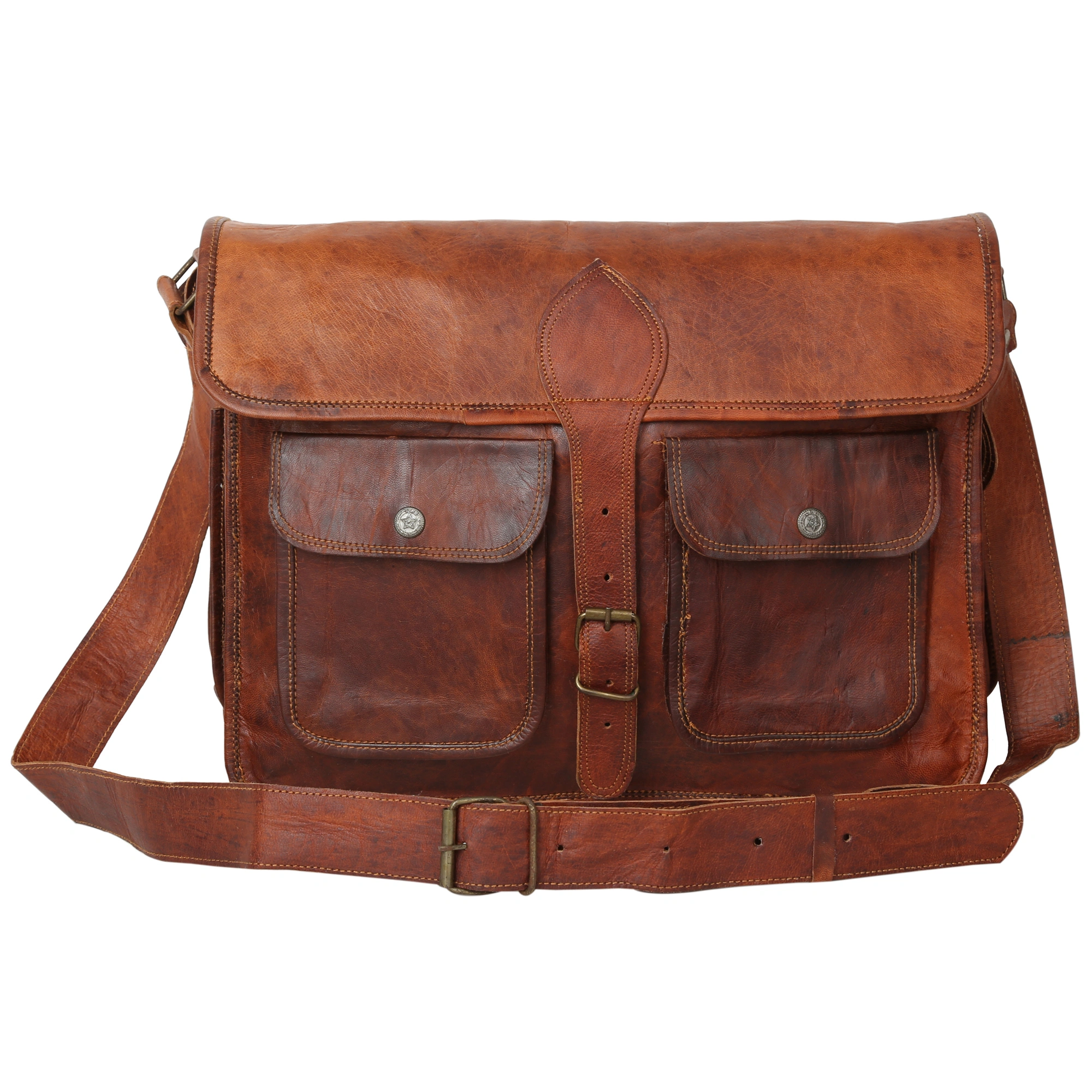 Desert Town Unisex Genuine Leather 11 Ltr. Vintage Brown Laptop Messenger Bag 15X11&quot;-(MESS119)-1