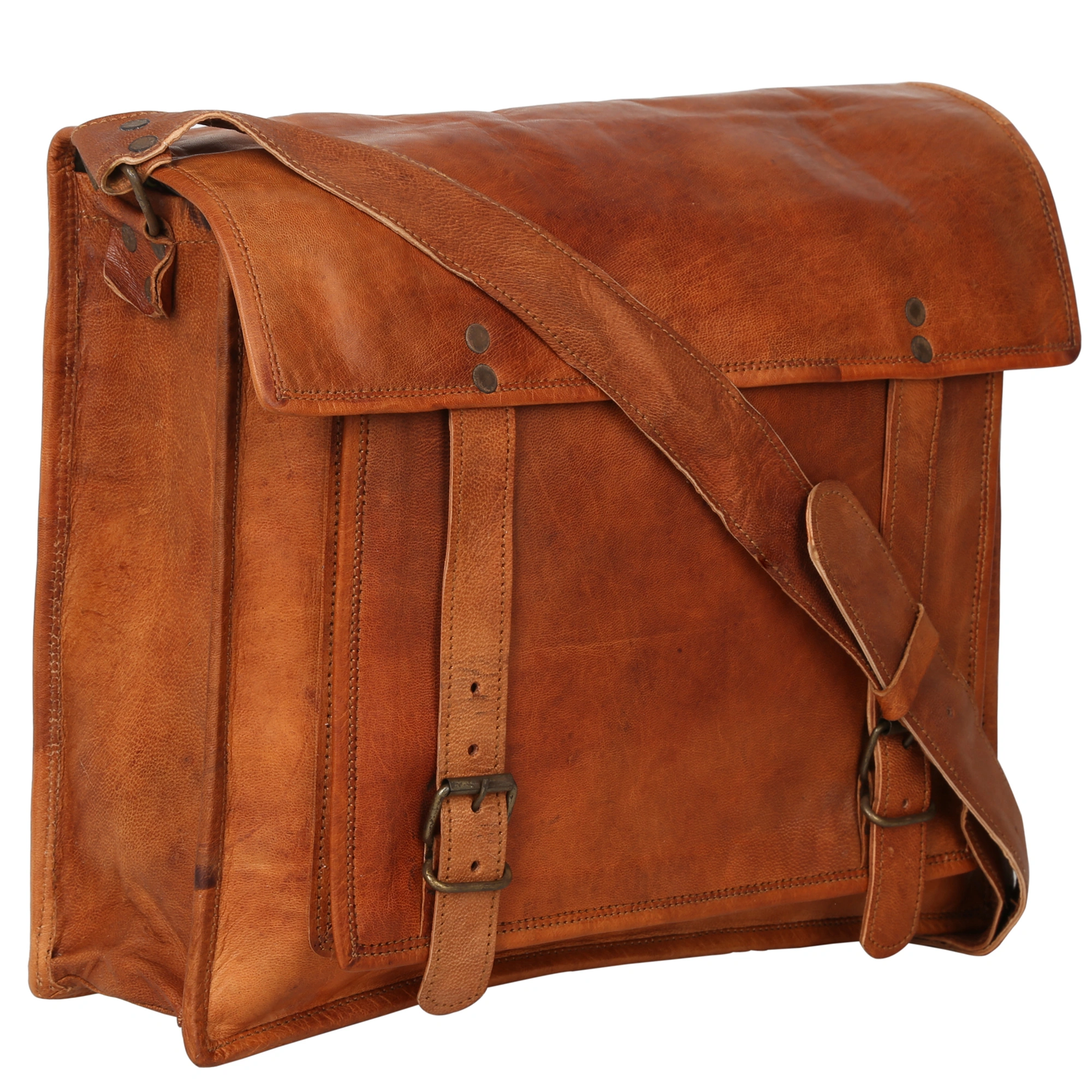 Desert Town Unisex Genuine Leather 11 Ltr. Vintage Brown Laptop Messenger Bag 15X11&quot;-(MESS120)-MESS120-15X11