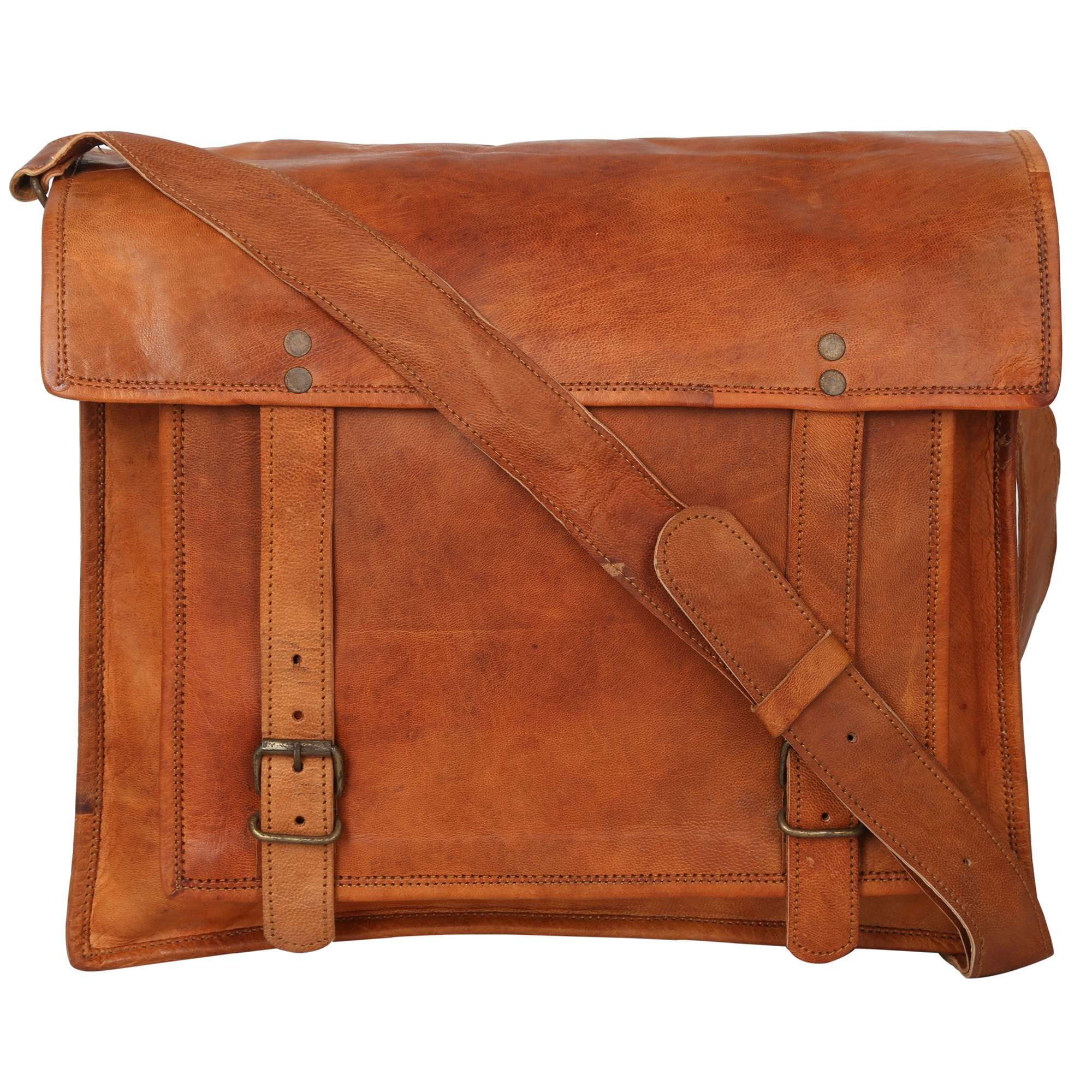 Desert Town Unisex Genuine Leather 11 Ltr. Vintage Brown Laptop Messenger Bag 15X11&quot;-(MESS120)-1