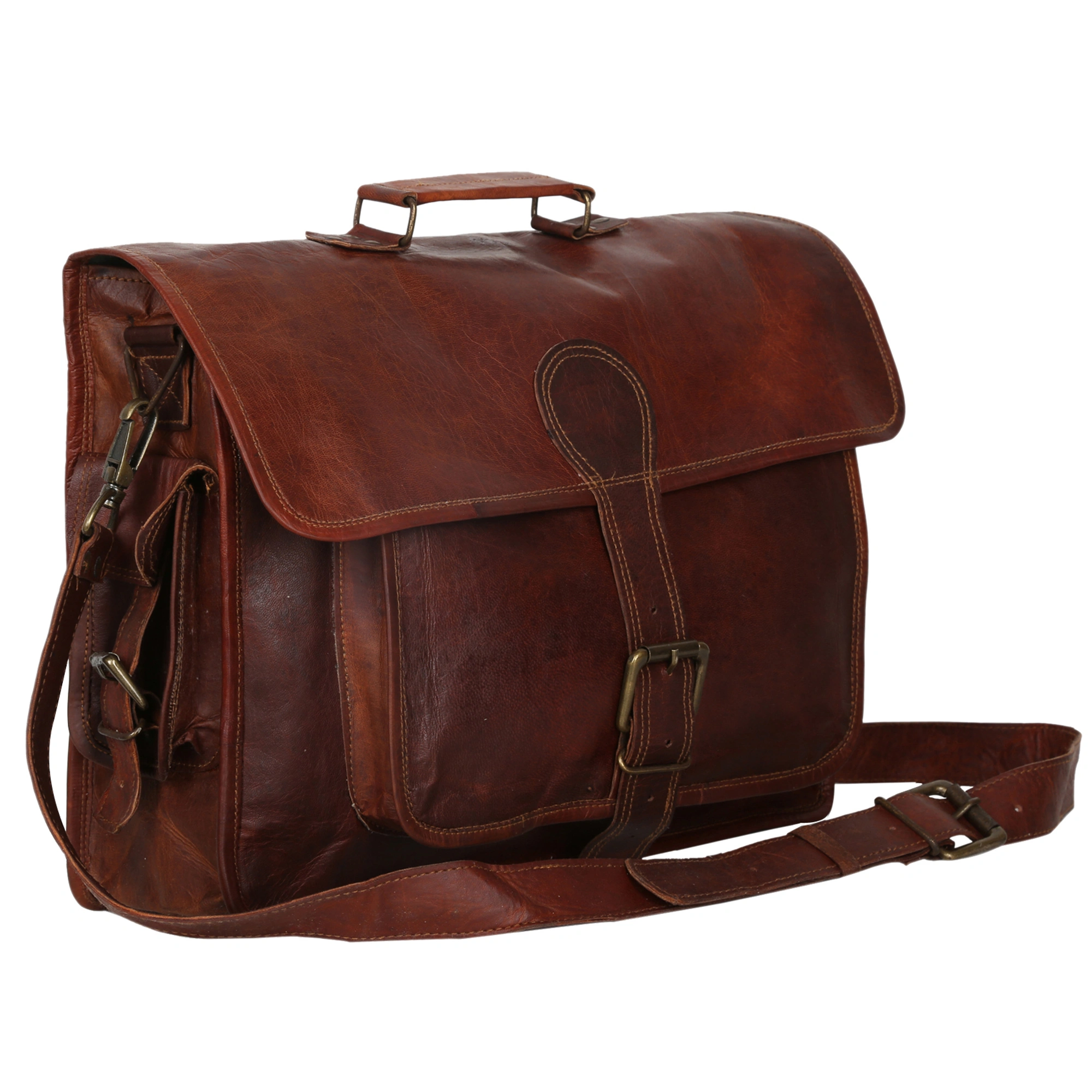 Desert Town Unisex Genuine Leather 20 Ltr. Vintage Brown Laptop Messenger Bag 18X13&quot;-(MESS121)-MESS121-18X13