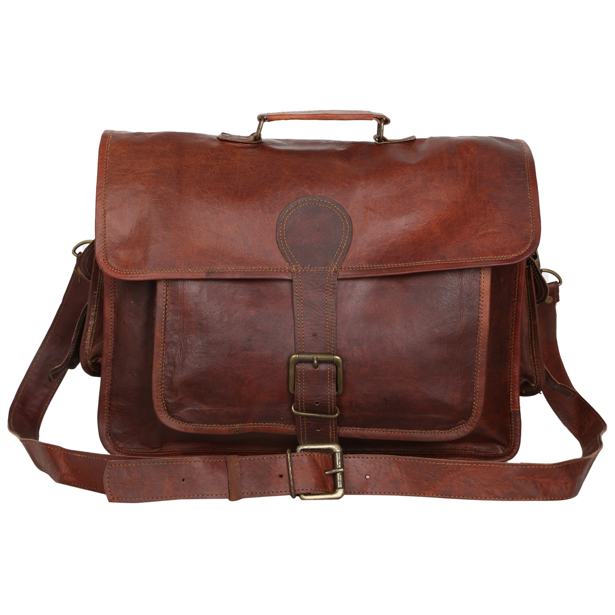 Desert Town Unisex Genuine Leather 20 Ltr. Vintage Brown Laptop Messenger Bag 18X13&quot;-(MESS121)-1