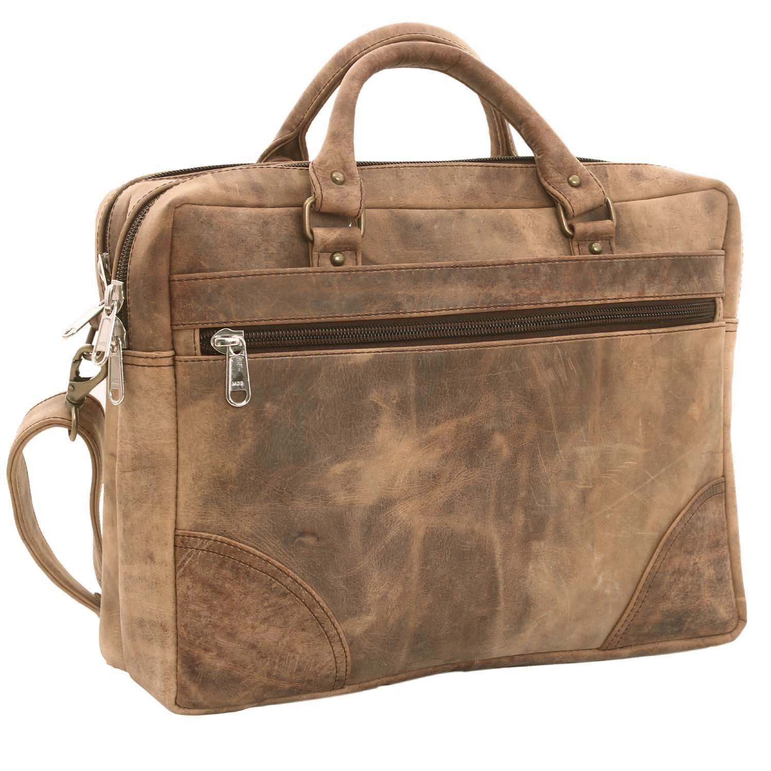 Desert Town Men's Crazy Horse Leather 16 Ltr. Vintage Brown Laptop Messenger Bag 16X12&quot;-(MESS122)-MESS122-16X12