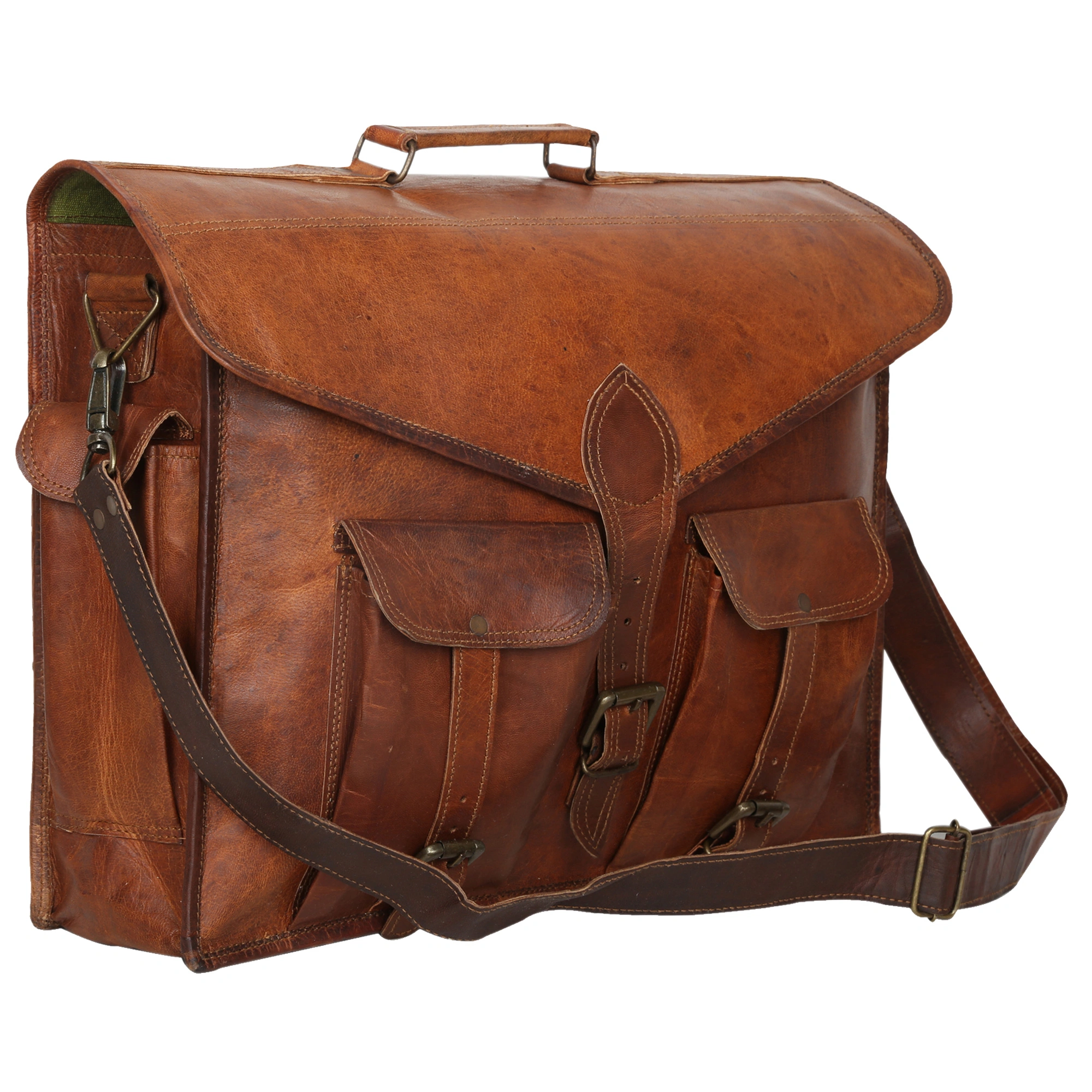 Desert Town Unisex Genuine Leather 11 Ltr. Vintage Brown Laptop Messenger Bag 15X11&quot;-(MESS123)-MESS123-15X11