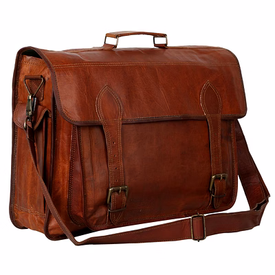 desert town unisex genuine leather 11 ltr. vintage brown laptop messenger bag 15x11"-(mess125)