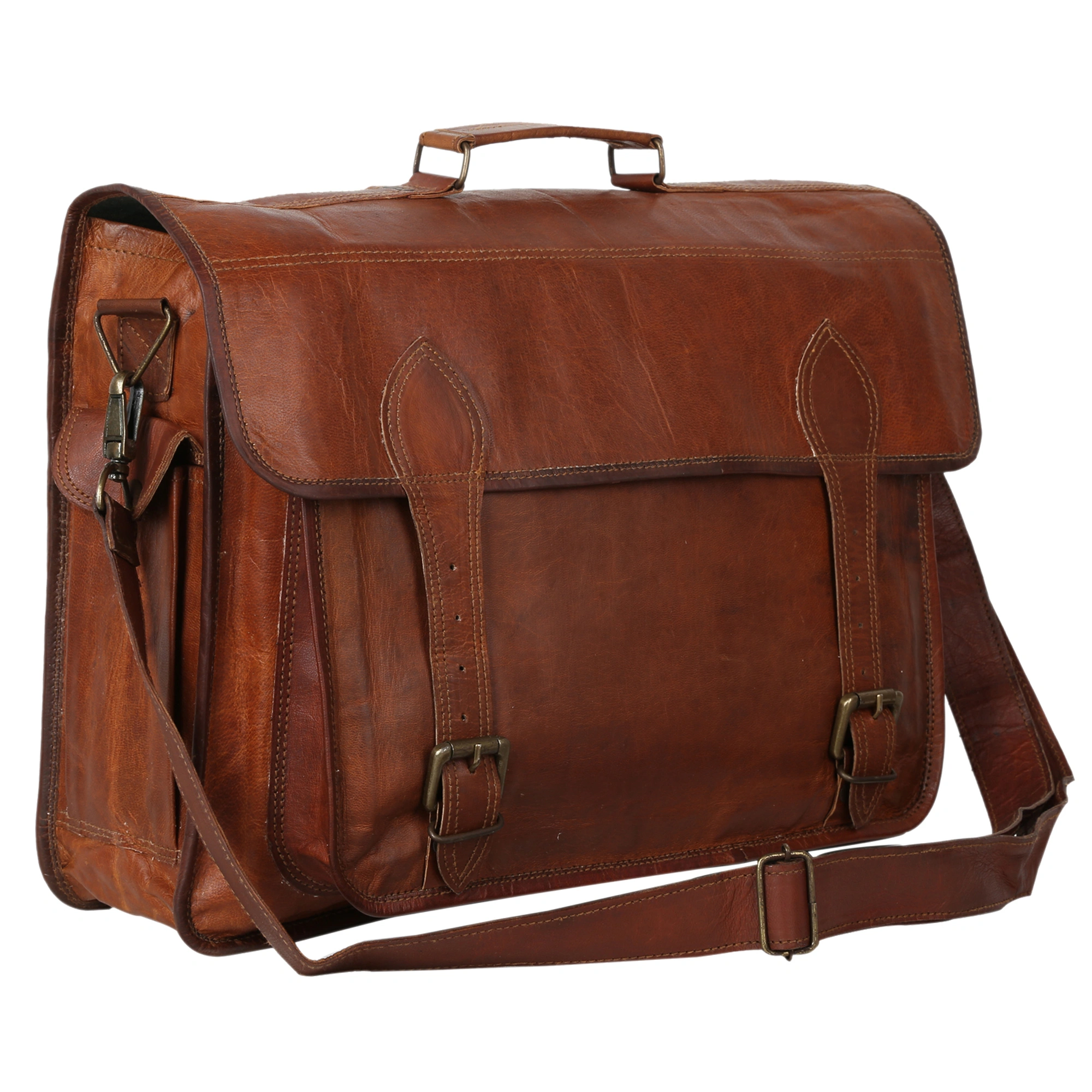 Desert Town Unisex Genuine Leather 15 Ltr. Vintage Brown Laptop Messenger Bag 18X13&quot;-(MESS125)-MESS125-18X13