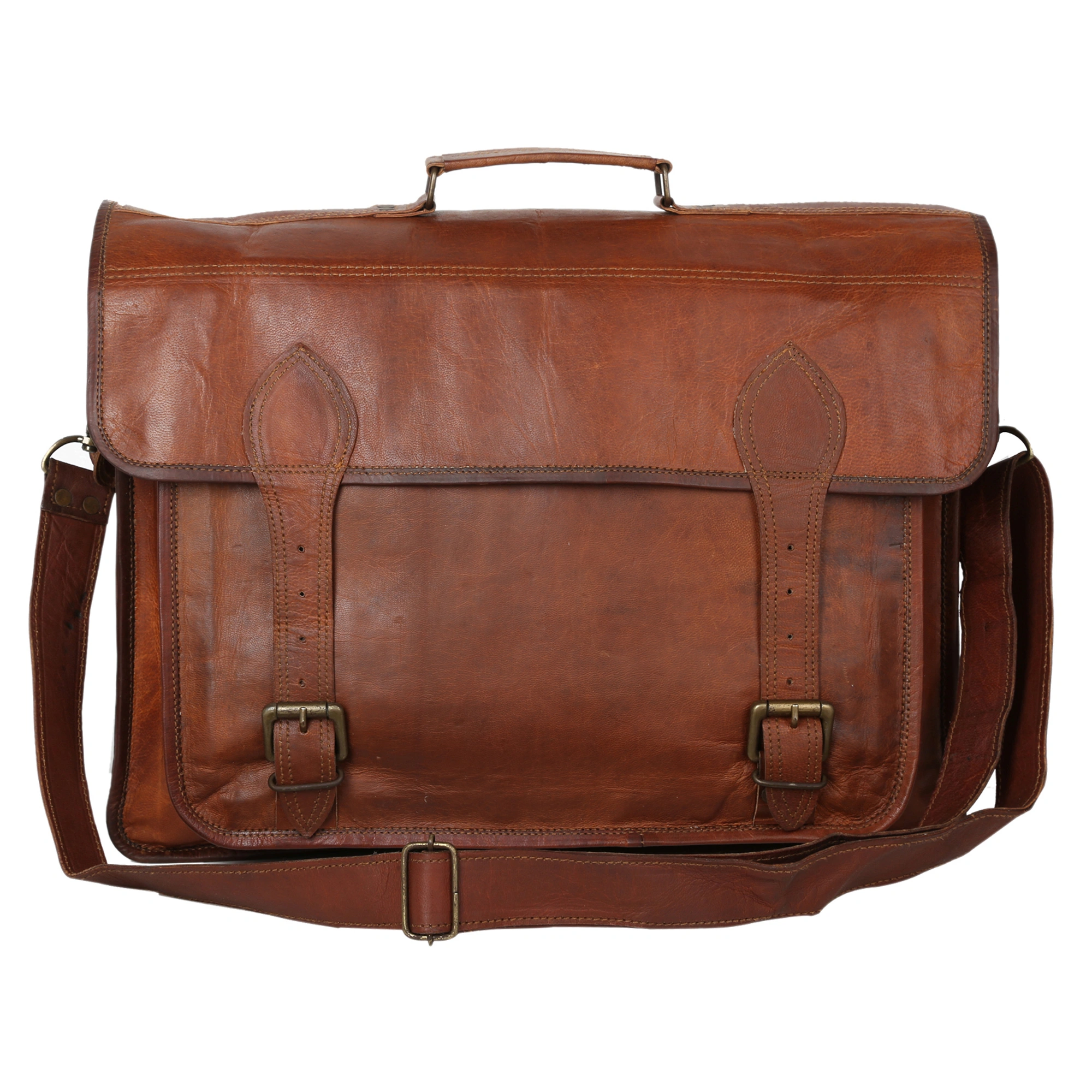 Desert Town Unisex Genuine Leather 15 Ltr. Vintage Brown Laptop Messenger Bag 18X13&quot;-(MESS125)-1