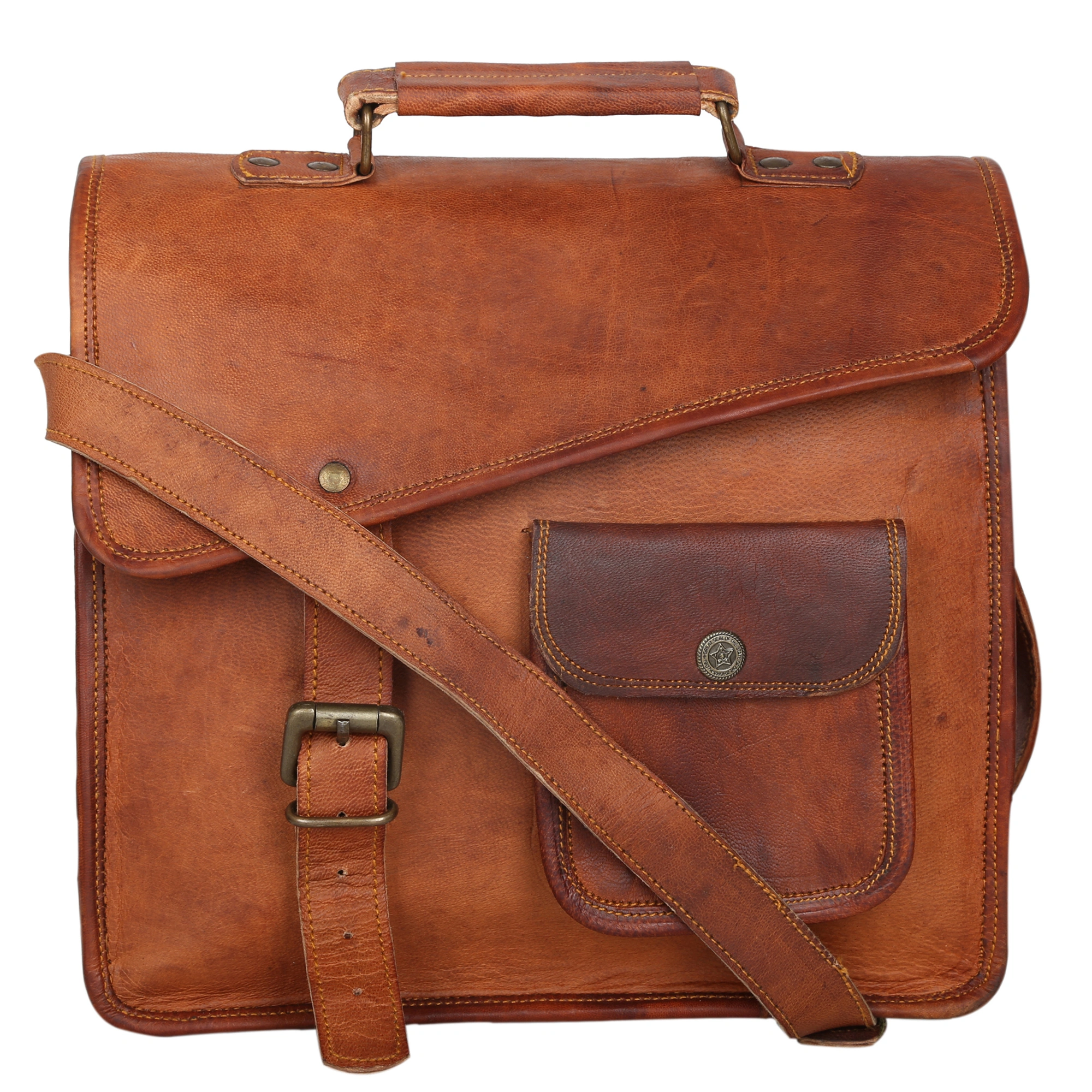 Desert Town Unisex Genuine Leather 5 Ltr. Vintage Brown Tablet Messenger Bag 11X9&quot;-(MESS129)-1