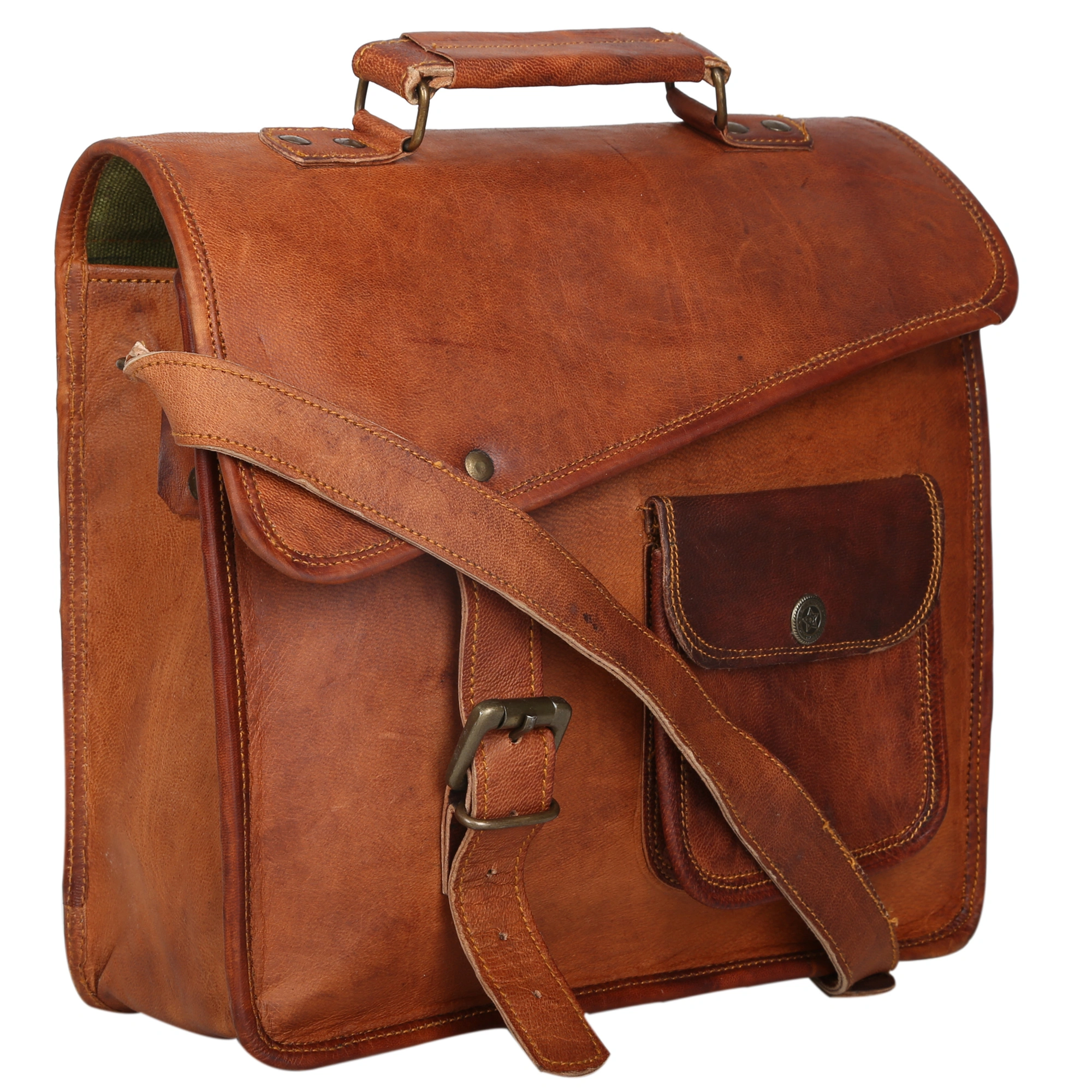 Desert Town Unisex Genuine Leather 8 Ltr. Vintage Brown I pad Messenger Bag 13X10&quot;-(MESS129)-MESS129-13X10