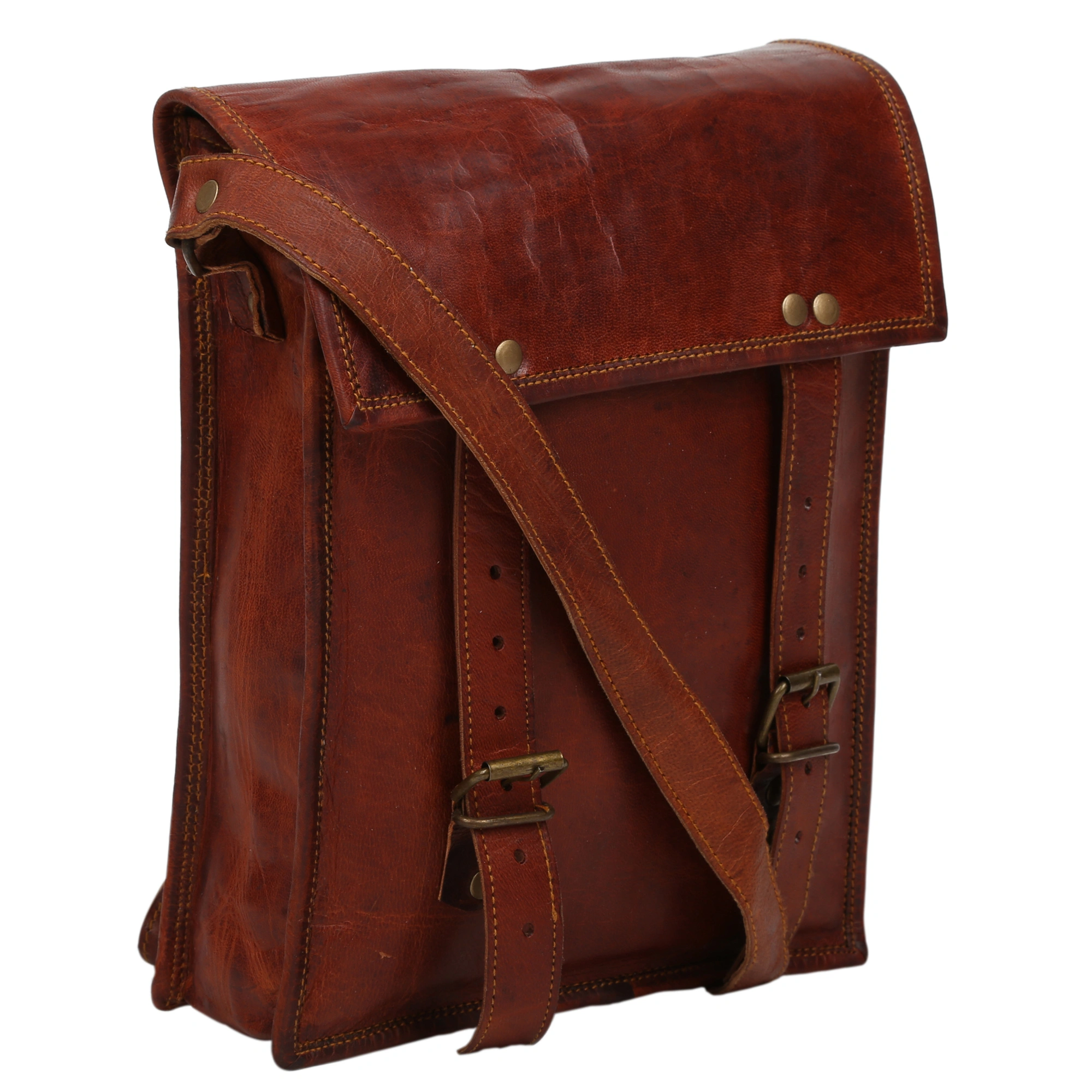 Desert Town Unisex Genuine Leather 5 Ltr. Vintage Brown Tablet Messenger Bag 9X11&quot;-(MESS130)-MESS130-9X11