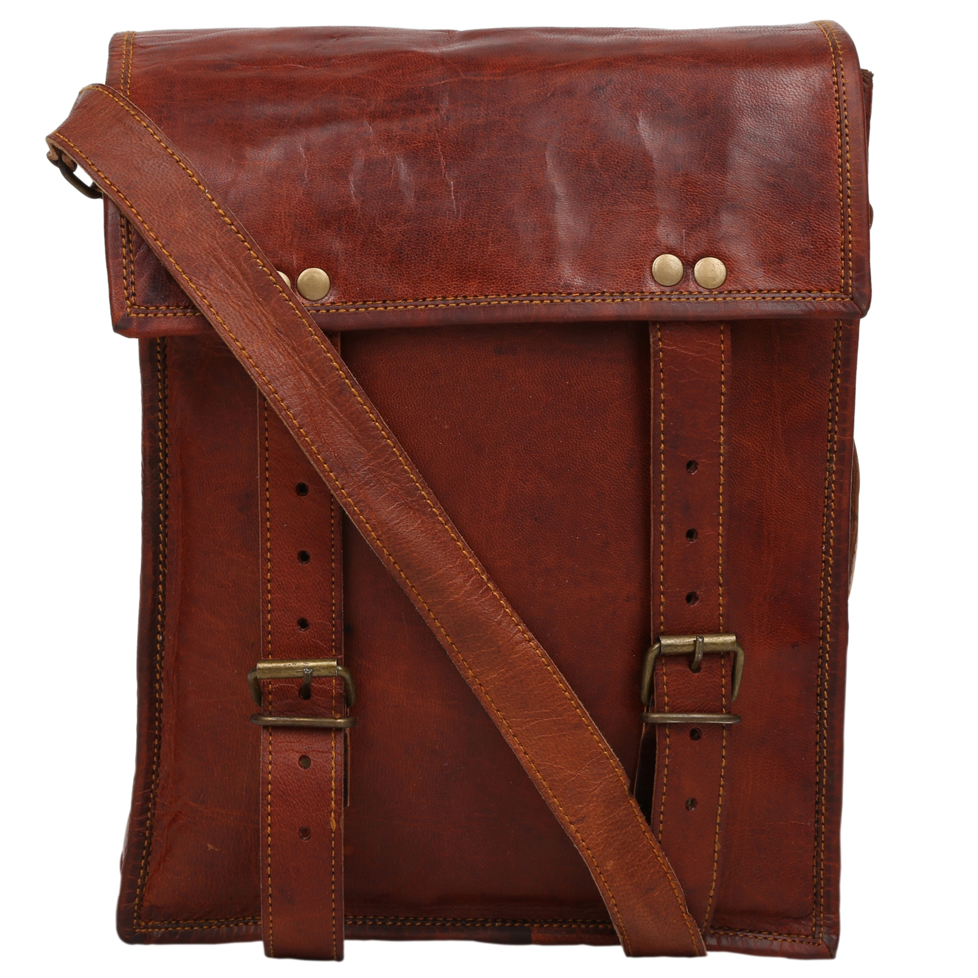 Desert Town Unisex Genuine Leather 5 Ltr. Vintage Brown Tablet Messenger Bag 9X11&quot;-(MESS130)-1