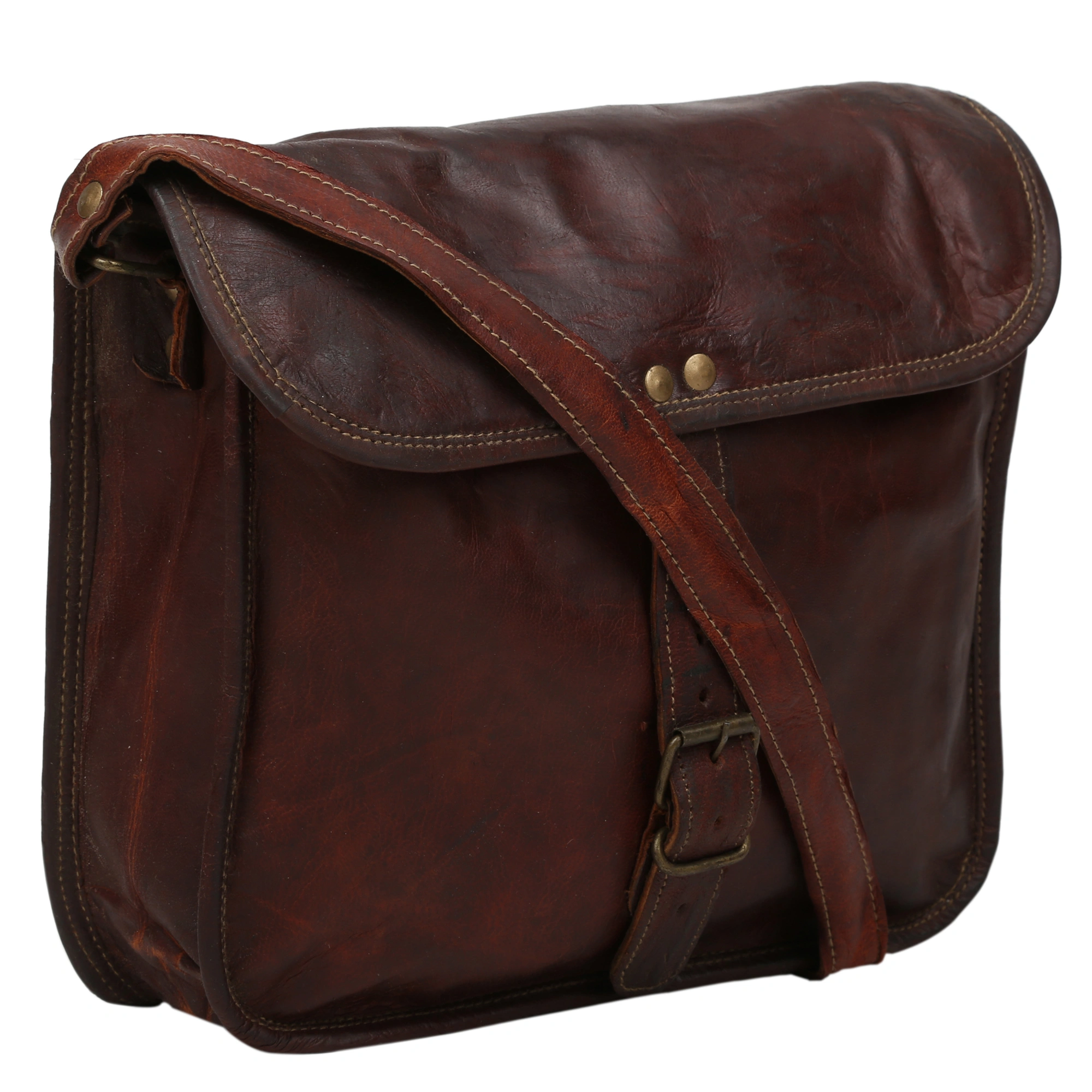 Desert Town Unisex Genuine Leather 5 Ltr. Vintage Brown Regular Messenger Bag 11X9&quot;-(MESS131)-MESS131-11X9