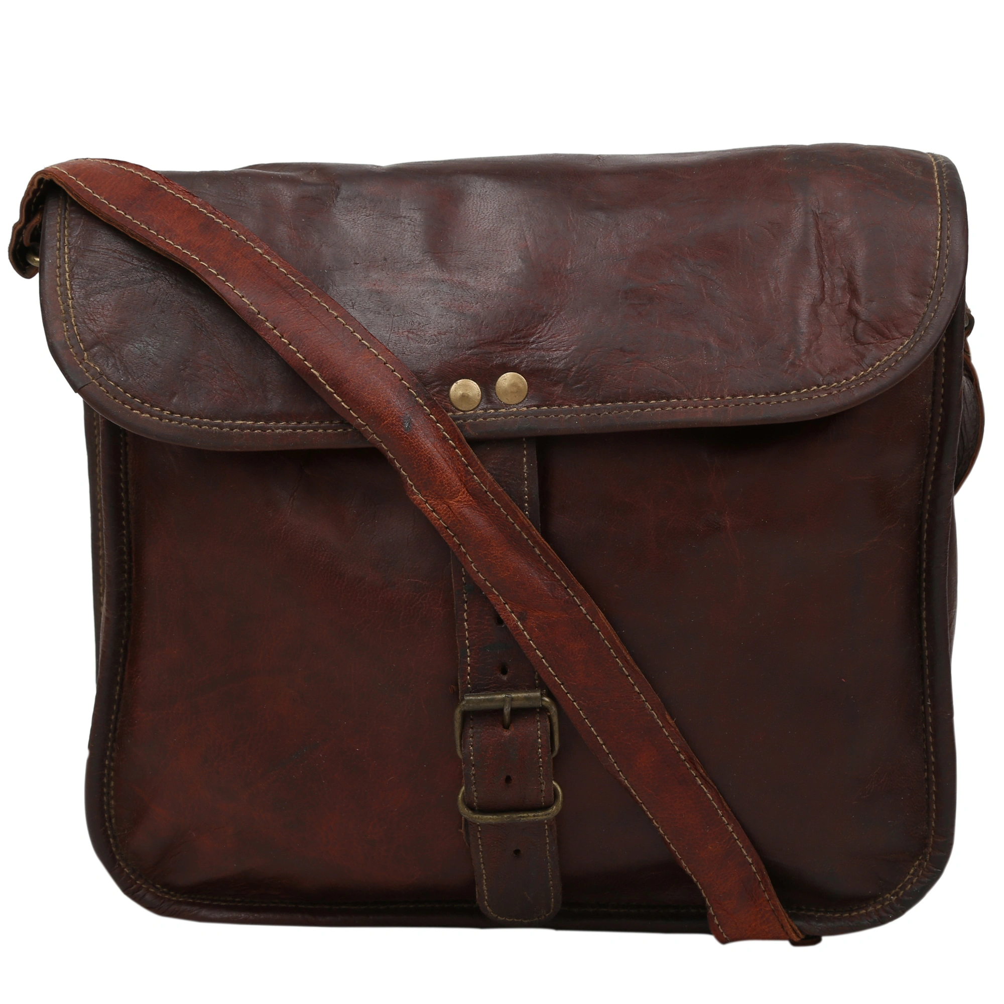 Desert Town Unisex Genuine Leather 5 Ltr. Vintage Brown Regular Messenger Bag 11X9&quot;-(MESS131)-1