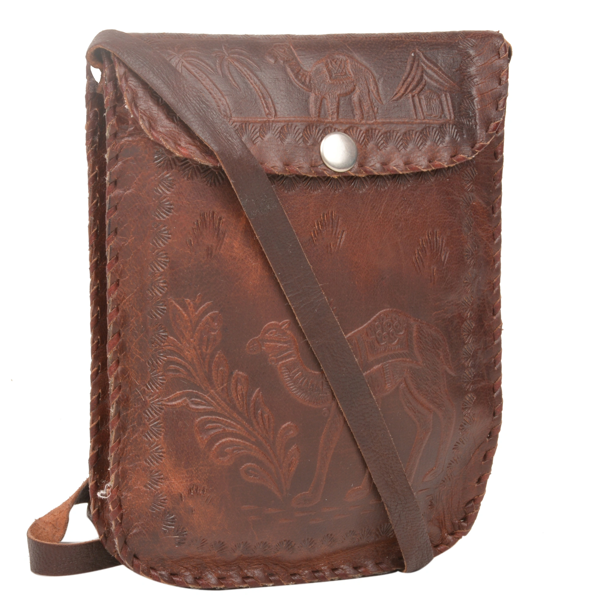 Desert Town Unisex Leather 1 Ltr. Vintage Brown Passport  Messenger Bag 5X7&quot;-(MESS135)-MESS135-5X7