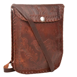 desert town unisex leather 1 ltr. vintage brown passport messenger bag 5x7"-(mess135)