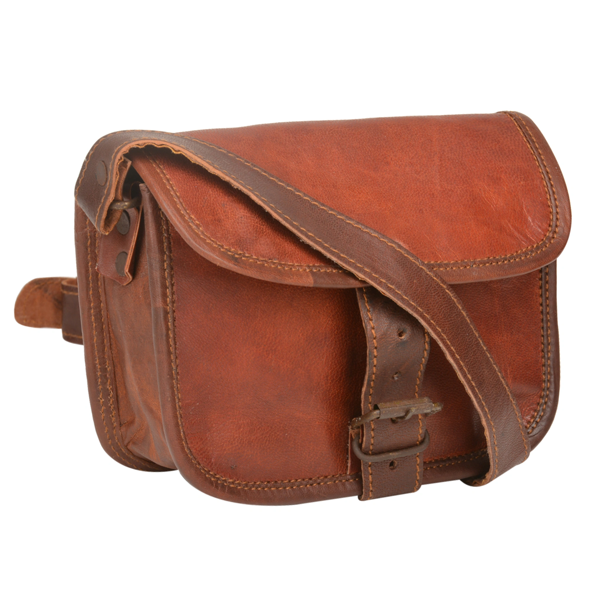 Desert Town Unisex Leather 1 Ltr. Vintage Brown Regular Messenger Bag 7X5&quot;-(MESS136)-MESS136-7X5