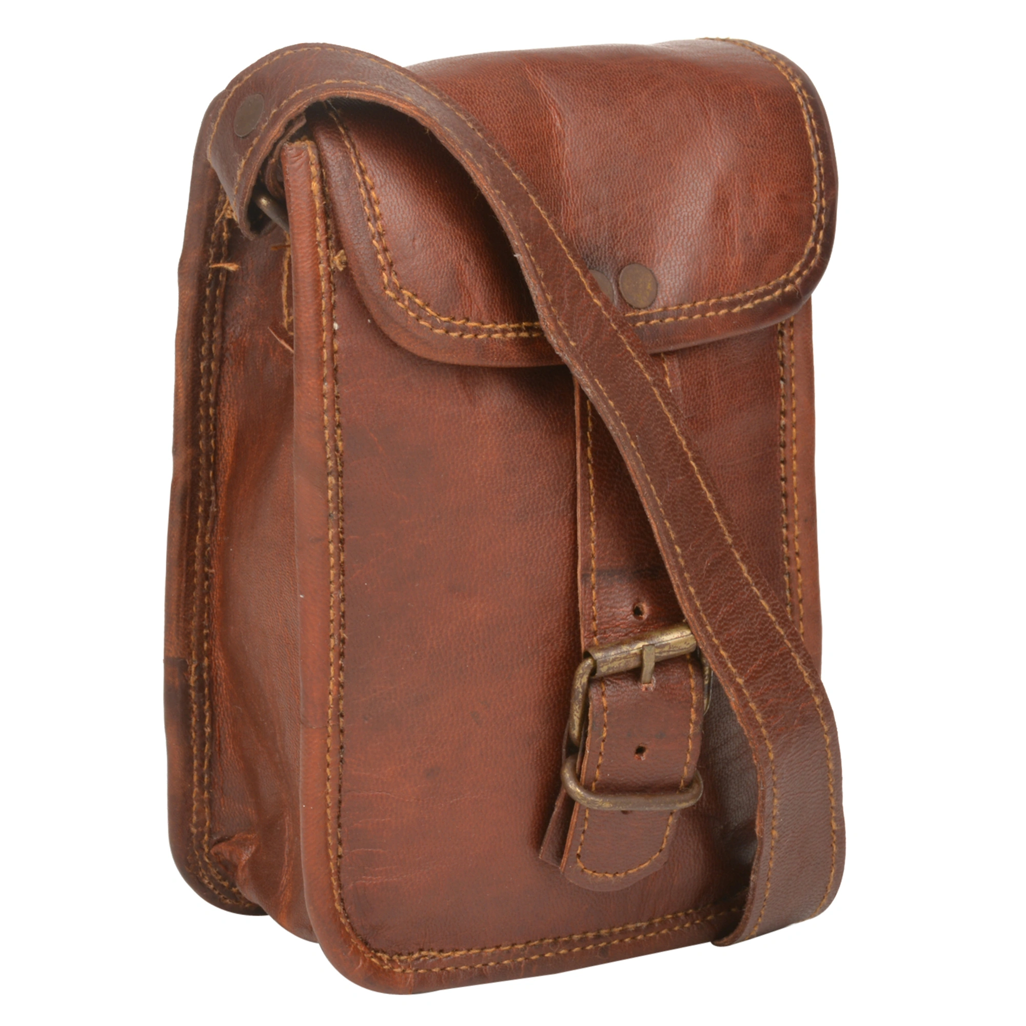 Desert Town Unisex Leather 2 Ltr. Vintage Brown Regular Messenger Bag 5X7&quot;-(MESS137)-MESS137-5X7