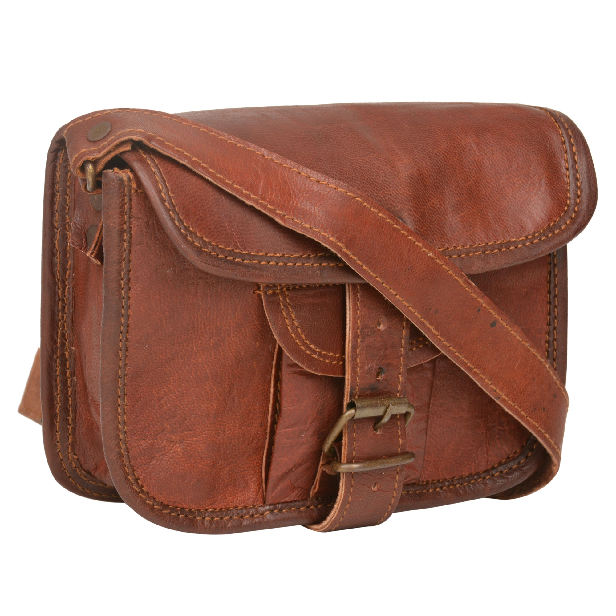 Desert Town Unisex Leather 2 Ltr. Vintage Brown Regular Messenger Bag 7X5&quot;-(MESS138)-MESS138-7X5