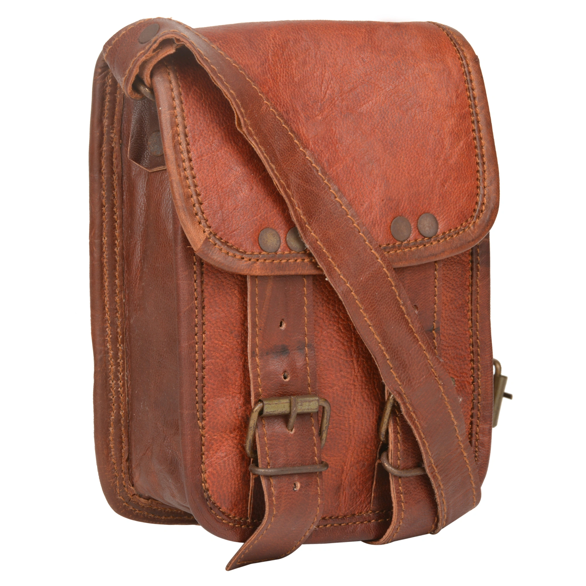 Desert Town Unisex Leather 2 Ltr. Vintage Brown Regular Messenger Bag 5X7&quot;-(MESS139)-MESS139-5X7