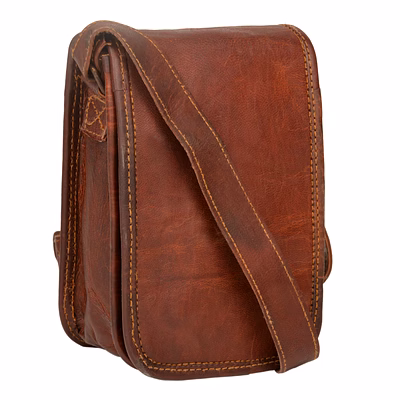 desert town unisex leather 3 ltr. vintage brown regular messenger bag 7x9"-(mess140)