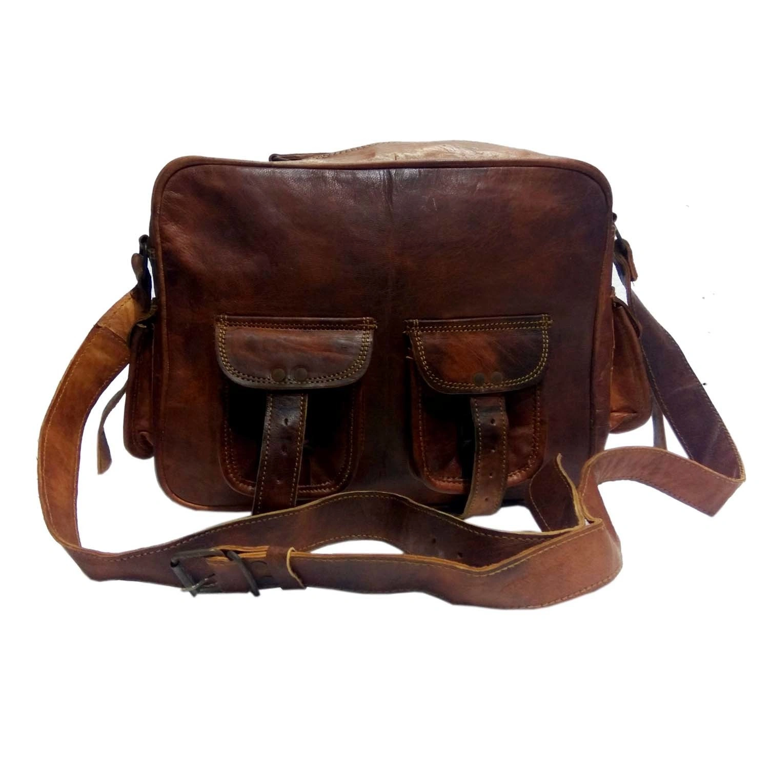 Desert Town Unisex Leather 12 Ltr. Vintage Brown Laptop Messenger Bag 16X12&quot;-(MESS143)-MESS143-16X12