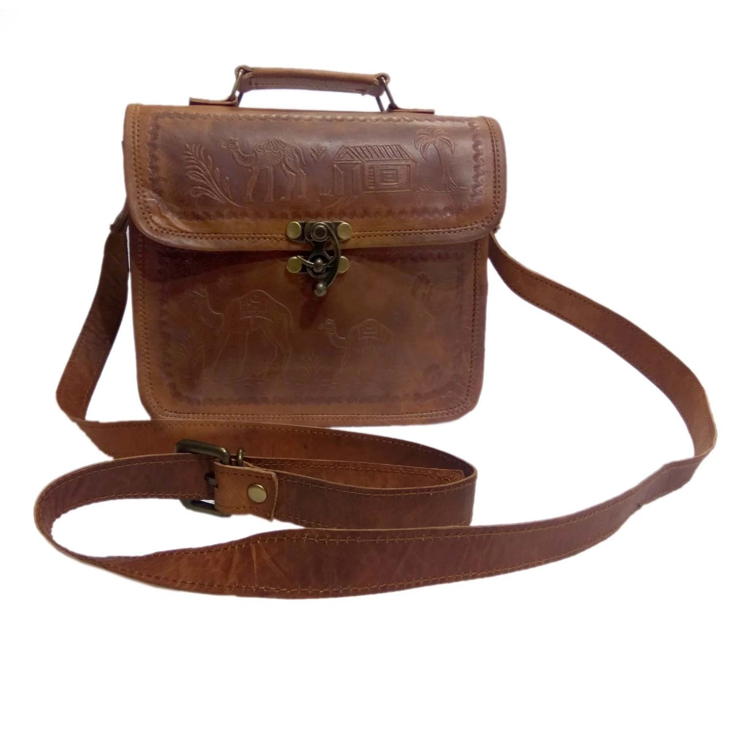 Desert Town Unisex Leather 3 Ltr. Vintage Brown Casual Messenger Bag 9X7&quot;-(MESS146)-MESS146-9X7