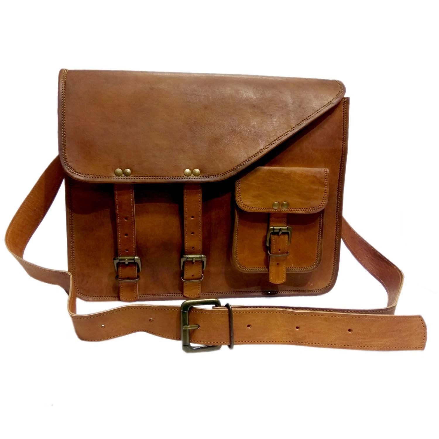 Desert Town Unisex Leather 11 Ltr. Vintage Brown Laptop Messenger Bag 15X11&quot;-(MESS148)-MESS148-15X11