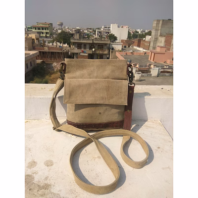 desert town unisex leather & canvas 6 ltr. brown regular messenger bag 9x11"-(mess160)