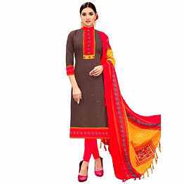 stylee lifestyle brown cotton embroidered dress material