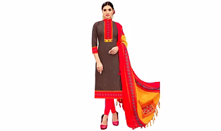 Stylee Lifestyle Brown Cotton Embroidered Dress Material