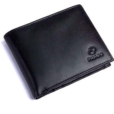 prajo men black genuine leather wallet (7 card slots)
