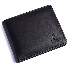 prajo men black genuine leather wallet (3 card slots)