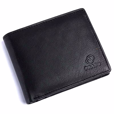 prajo men black genuine leather wallet (3 card slots)