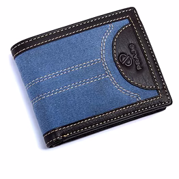 prajo men black, blue genuine leather wallet (3 card slots)