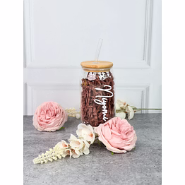 personalized glass tumbler with lid and straw