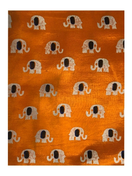 Orange Elephant Print Gaji Silk-1