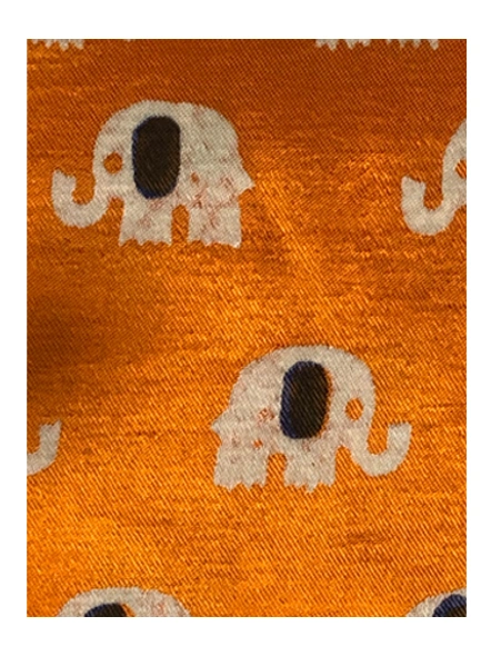 Orange Elephant Print Gaji Silk-2