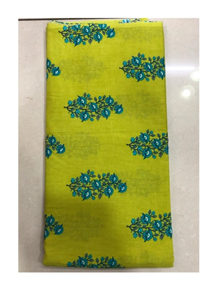 Parrot Green Cotton Print with Ethnic Floral Motifs-Fab-28
