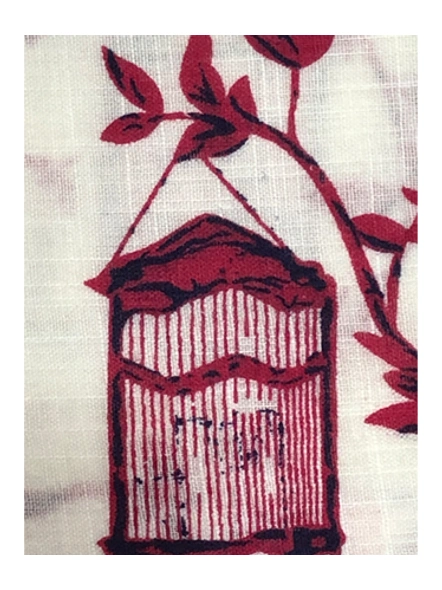 White &amp; Red Floral Pattern Slub Cotton Print-1