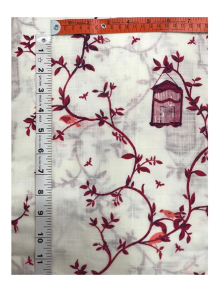White &amp; Red Floral Pattern Slub Cotton Print-2
