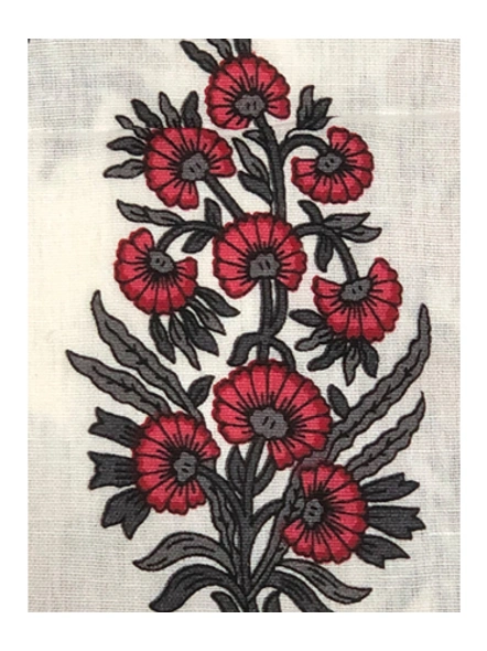 White &amp; Red Floral Motifs Pattern Slub Cotton Print-1