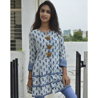 Indigo Blue Dabu Print Short Top