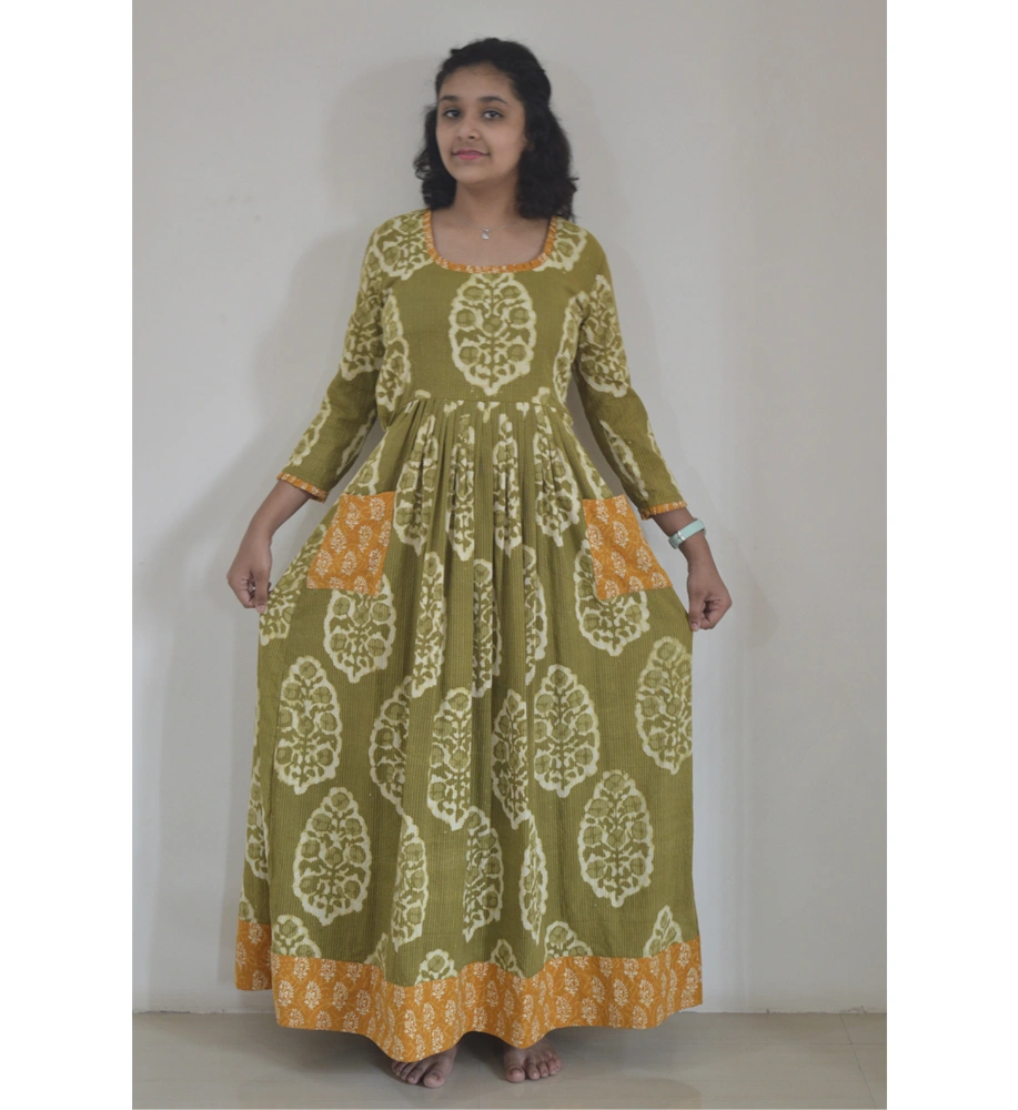 Mendi Floral Motif Dabu Print Kurti-K-9