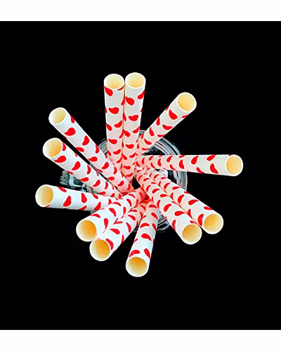 Biodegradable Paper Straws (10mm, Imported, Pack of 50 pieces)-Red Hearts-2