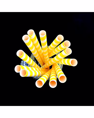 Biodegradable Paper Straws (10mm, Imported, Pack of 50 pieces)-Yellow Stripes-2