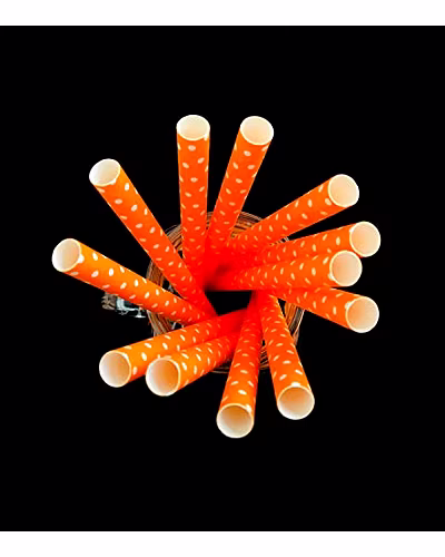 Biodegradable Paper Straws (10mm, Imported, Pack of 50 pieces)-Orange with White Dots-2
