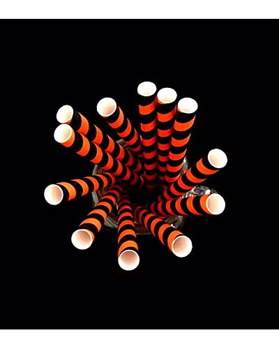 Biodegradable Paper Straws (10mm, Imported, Pack of 50 pieces)-Black and Orange Stripes-2