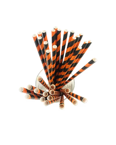 Biodegradable Paper Straws (6mm, Imported, Pack of 50 pieces)-Black and Orange Stripes-1