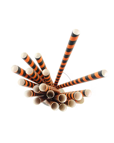 Biodegradable Paper Straws (10mm, Imported, Pack of 50 pieces)-Black and Orange Stripes-1