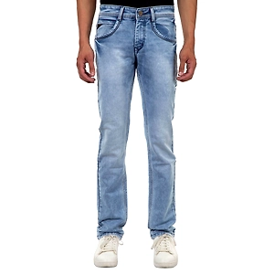 Pitchers Men's Light Indigo blue cloud Washed knitted Cotton Lycra(Stretchable) PJ018 Denim Jeans Pa