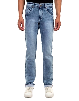 Pitchers Men's Blue Towel washed  knitted Cotton Lycra(Stretchable) PJ019 denim Jeans Pant